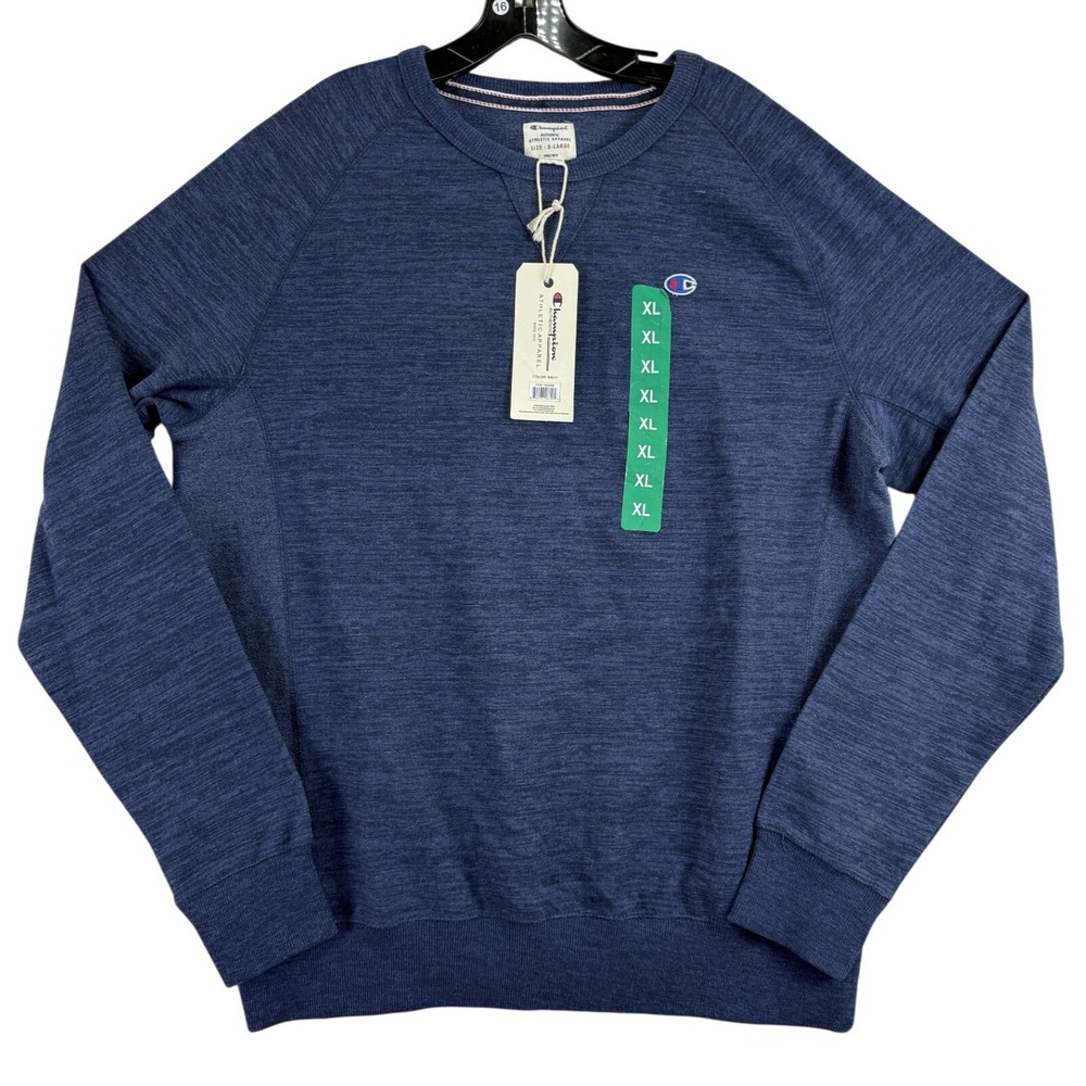 Champion Authentic Sweatshirt Mens XL Navy Heathered Raglan Crew Neck Sporty